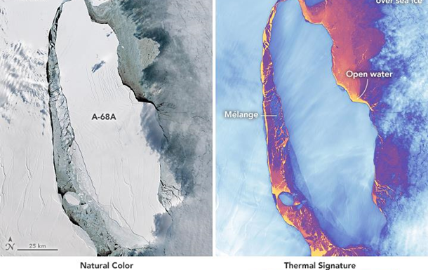 NASA показало фото треснувшего гигантского айсберга